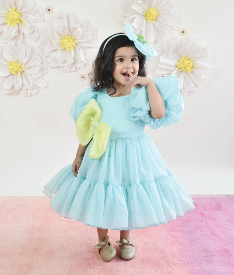 Pastel Blue Viscose Organza Ruffled Dress For Girls Design by Ba Ba Baby  clothing co. at Pernia's Pop Up Shop 2024